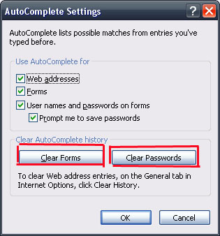 Clear Forms and Passwords In Internet Explorer